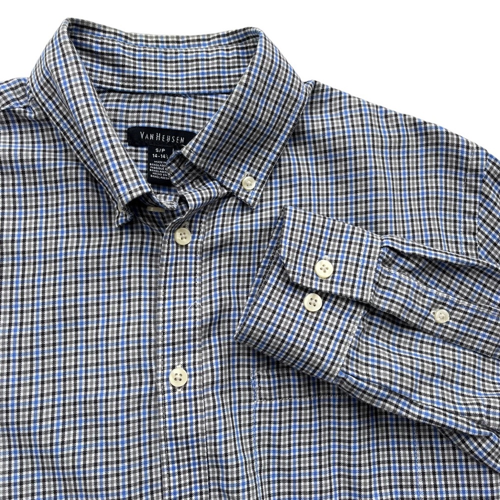 Van Heusen Men’s Size Small Blue White Plaid Button Down Long Sleeve Dress Shirt